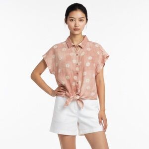 100% Linen| Dusty Rose with daisies| Front tie|CHARLIE B| US S